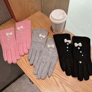 手袋　かわいい　レディース　秋冬　韓国ファッション　パール　リボン