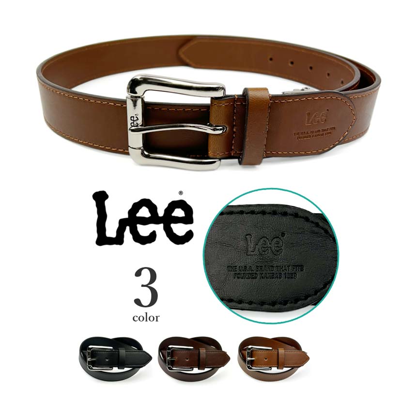 全3色　Lee リー PUレザー シングルピンローラーバックル ベルト 幅3.5cm 合成皮革