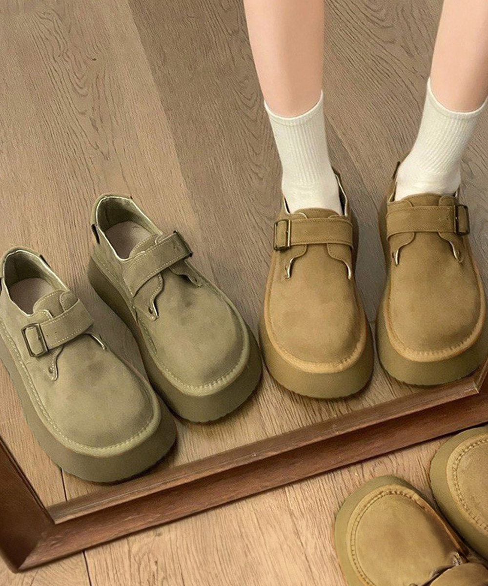 【日本倉庫即納】 モカシンシューズ 厚底スエード調パンプス