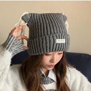 キャップ 小顔効果  帽子 ニット帽   毛糸  防寒