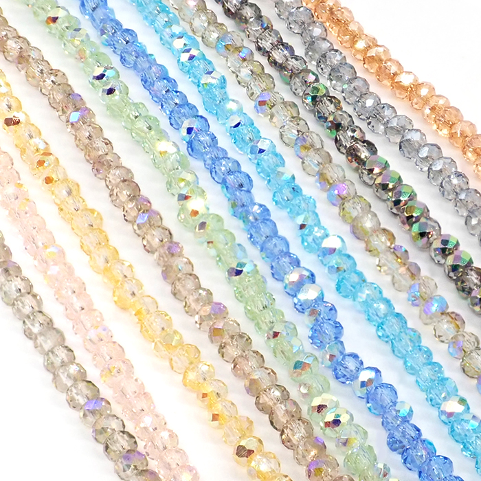 ガラスビーズ【66. ボタンカット(丸) 1.6×2.5mm 1連】 約38cm オーロラ メッキガラスビーズ 国内発送