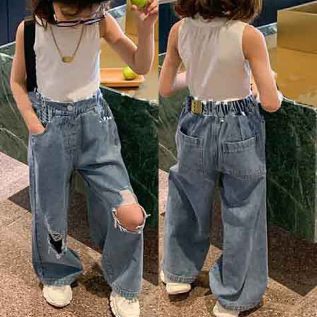 2024秋冬新作 子供服 レトロズボン 可愛い ダメージデニムパンツ デニムパンツ 韓国風 80-140cm