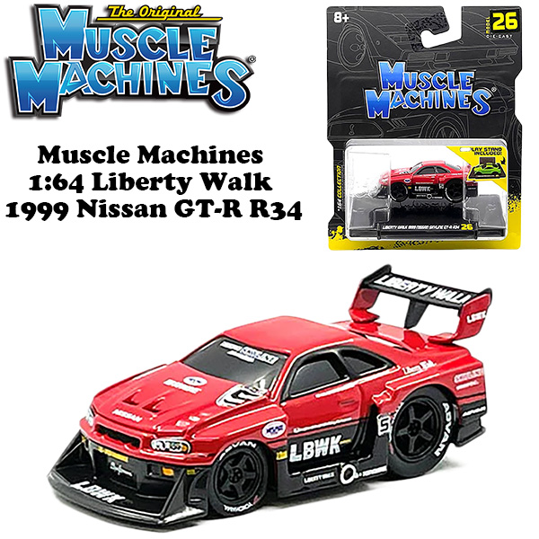 Muscle Machines 1:64 Liberty Walk 1999 Nissan GT-R R34 【マッスルマシン】ミニカー ...