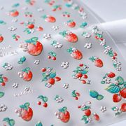 立体 イチゴネイルシール　フルーツ 白い花 緑葉 うさぎ　いちごネイルステッカー　簡単な操作 ネイル用品