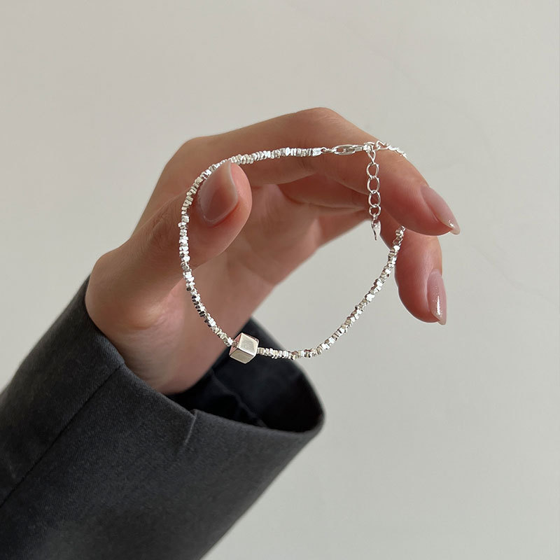 キューブブレスレット 小さなビーズ S925 シルバーアクセサリー アレルギー対応 おしゃれ 大人かわいい