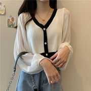 韓国風レディース服 ノースリーブセーター　ベスト　カラーバリ　可愛い