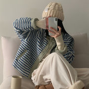 2024秋冬韓国風もこもこボーダーコート