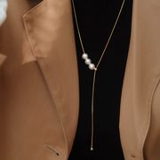 ステンレスパールネックレス　アクセサリー　デザイン　金属アレルギー対応　18kコーティング