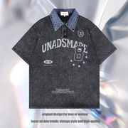 メンズファッション ビンテージ風 半袖 ポロシャツ 男女兼用 ストリート系 トップス 春夏 2025新作★