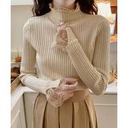 【日本倉庫即納】 フリルニットトップス プチハイネック無地