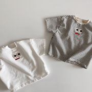2025夏新作　子供服　半袖　おもしろ　刺繍　Tシャツ　クルーネック　男女兼用　トップス　可愛い　柔らか