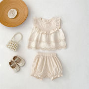 2025夏新作　女の子　ベビー服　フリル　レース　セットアップ　トップス　ショートパンツ　子供服　可愛い