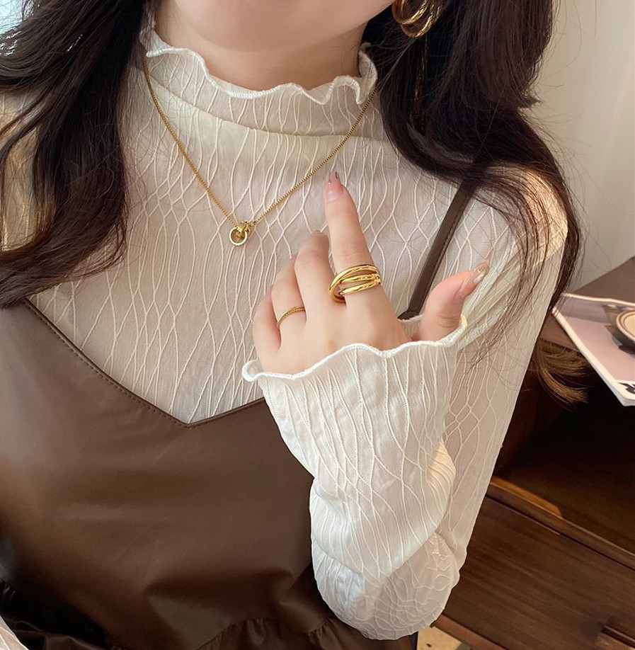 2026年春新作 インナー シースルートップス メロウフリルブラウス ハイネック トップス レディース