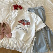 KUJ☆2025夏限定 クロワッサン柄 リボン付き半袖Tシャツ