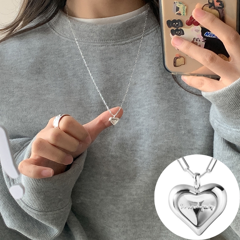 ハートネックレス 立体的 S925 シルバーアクセサリー アレルギー対応 おしゃれ 大人かわいい 上品