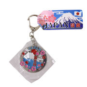 ＜和雑貨・和土産＞インバウンドキーホルダー　丸型　富士山　シルバー　No.303-914