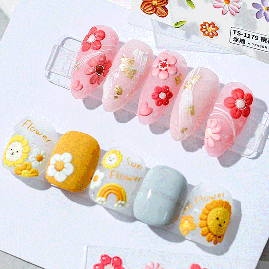 貼るだけ ジェルネイル デコ ネイルシール 花柄 ネイルシール 5Dネイル 寿司 猫 ネイルステッカー DIY