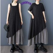 レディース服　ワンピース　ロングワンピース　不規則　ノースリーブ　Aラインワンピース　二層