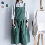 新作 綿100% 無地シンプルエプロン ウォッシュ加工 ワイドストラップ キッチン・花屋・家庭用 前掛け