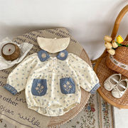 秋新作　ベビー服　ロンパース　女の子　花柄　ラッフル襟　可愛い　おしゃれ　森ガール　刺繍