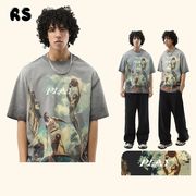 メンズ ビンテージ風 コットンTシャツ ユニセックスストリート系