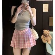 2025春夏新作 ボトムス 女 レディース ハイウエスト チェック柄 ミニスカート プリーツスカート