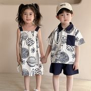[80-150cm] 兄妹コーデ キャミソールワンピース セットアップ 女の子男の子 韓国風 春夏 キッズ 子供服