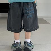 子供用ショートパンツ 刺繍ステッチ 配色デザイン 綿素材 ウォッシュ加工 ハーフパンツ