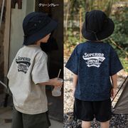 全2色[90-140cm]  男の子 夏Tシャツ キッズ 個性派 ろう染め風デザイン 半袖 ゆったり カジュアルトップス