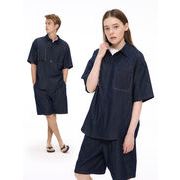 メンズファッション デニム 半袖 シャツ 男女兼用 ショートパンツ セットアップ 春夏 2025新作★