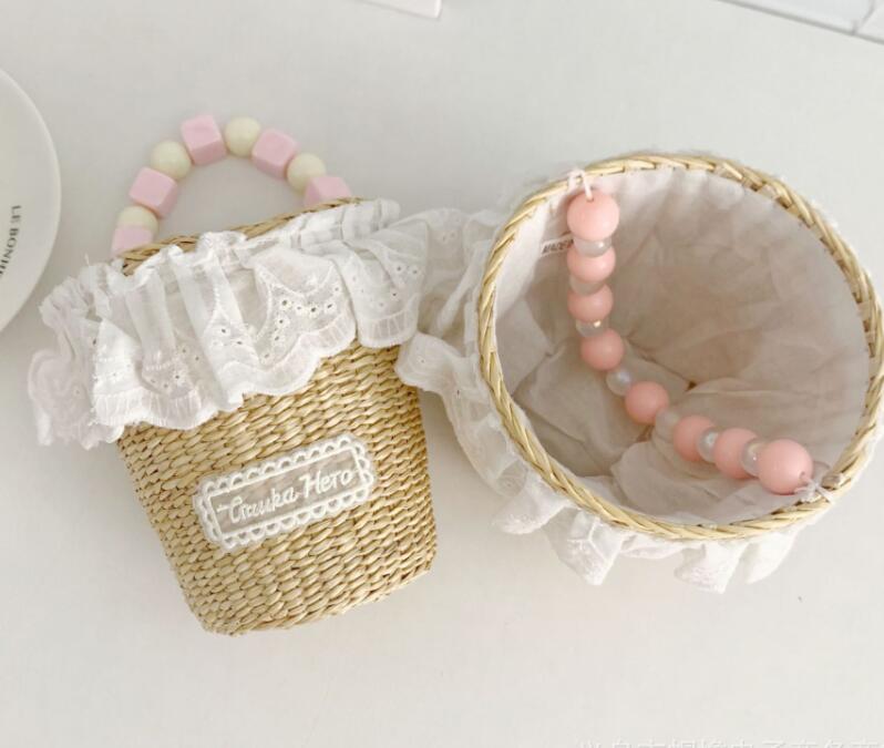 キッズ  バッグ ハンドバッグ ポシェット 小物入れ 麦わらバッグ バケツバッグ