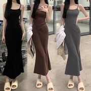 2025ノースリーブ ウエストシェイプ 背中開き キャミワンピース マーメイド タイトドレス