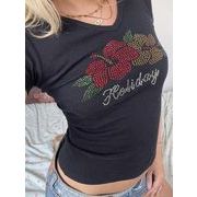 2025春夏新作 レディース 女 半袖 Vネック プリント  Tシャツ トップス インナー