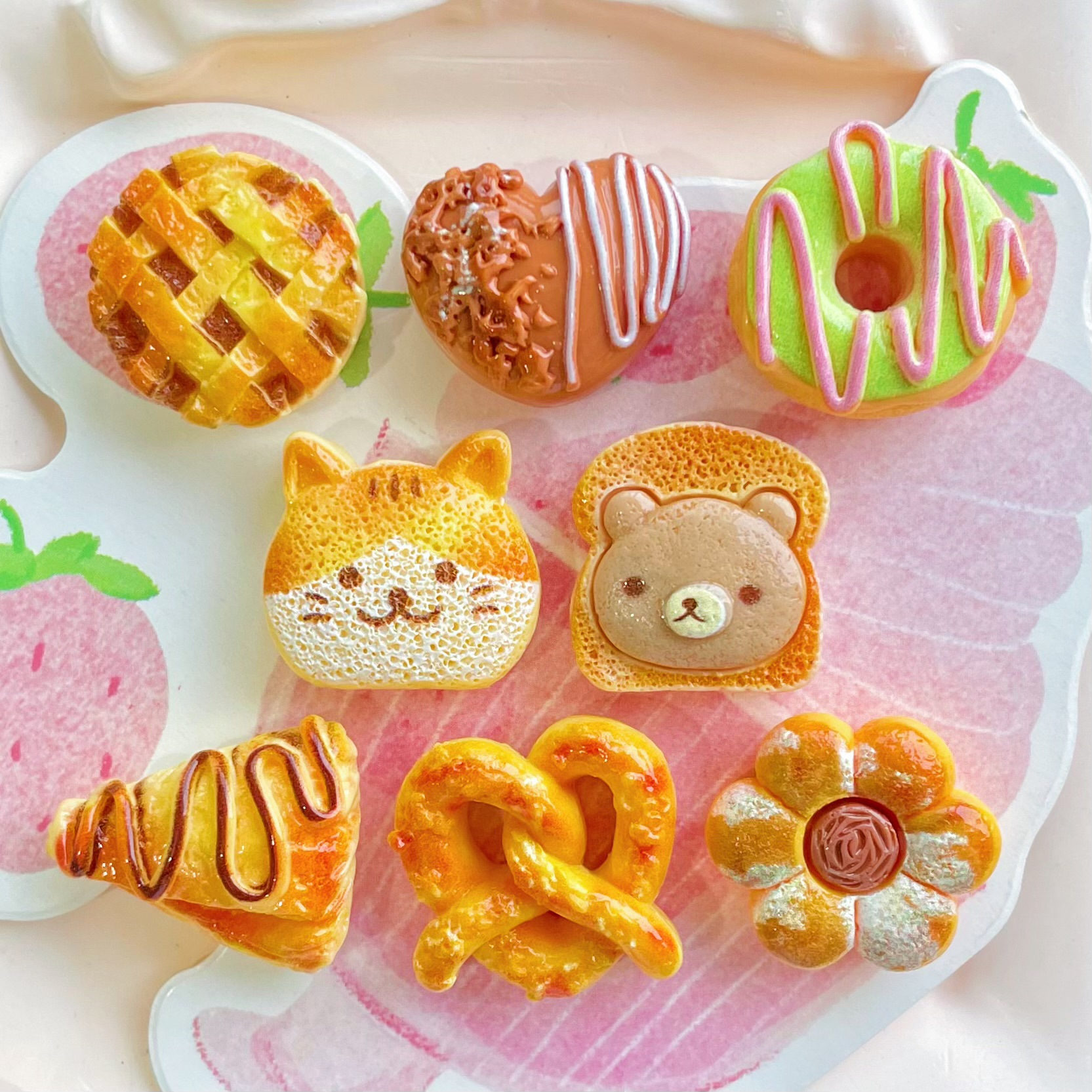 ドーナツ パイ ケーキ ねこ プレッツェル トースト 樹脂パーツ デコパーツ DIYパーツ 手芸 ハンドメイド