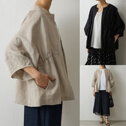 HYR☆春夏 リネンコットン カーディガン バルーンスリーブ 通気性の良い薄手ジャケット