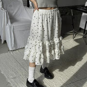 ロングスカート　レディース　INS　韓国ファッション　ドット柄
