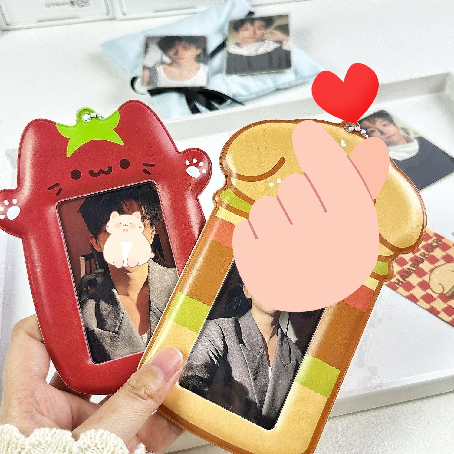 韓国 kpop トレカケース トマト 猫キーホルダー 透明窓あり トレカ