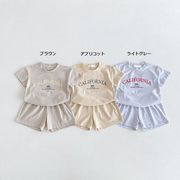 全3色[80-130cm] キッズ韓国風セットアッブ プリント 半袖トップス＋ショートパンツ上下2点セット