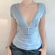 2025春夏新作 レディース 女 半袖 無地 Tシャツ トップス インナー