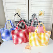 ポータブルランチバッグ、チェック柄ハンドバッグ、ママと学生のハンドバッグ、ショッピングバッグ