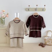 全2色[80-130cm] 子供 韓国風 ニットセットアッブ 上下セット トップス＆パンツ セーター 男女兼用
