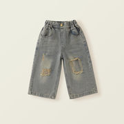 2025夏秋子供服 シンプル デニムパンツ 韓国風 ボトムス ジーンズ キッズ服 ガールズ服 男女兼用[90~140cm]