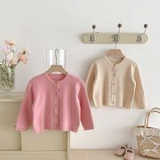 全2色[80-130cm] 秋新作 女の子用ニットカーディガン 韓国風 長袖キッズニットアウター 春秋着用 セーター