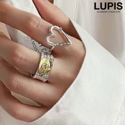 指輪 リング レディース ハート ワイド コイン 刻印 シンプル メタル カジュアル モード クール