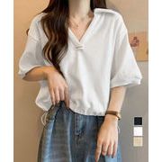 【日本倉庫即納】 Vネックポロ襟カットソー レディース夏服