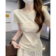 Tシャツ カットソー 半袖 ブラウス スリム レディーストップス