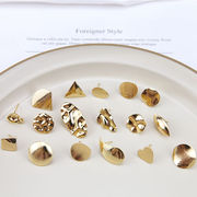 ピアス 裏カン付き スクエア 波打ち模様 スタッドピアス DIY ラウンド ウェーブプレート 楕円 板 ハート