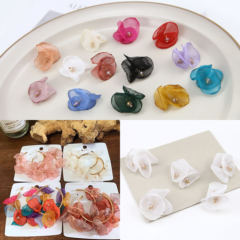 フラワー シフォン アクセサリーパーツ ビーズ ハンドメイド 3連オーガンジー 花 材料 揺れる デコパーツ