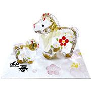 ★開運招福の干支★　縁起の良い置物【午 　金彩硝子親子飾り・大小】