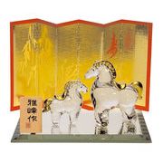 ★開運招福の干支★　縁起の良い置物【ビードロ金彩　福午（親子）】